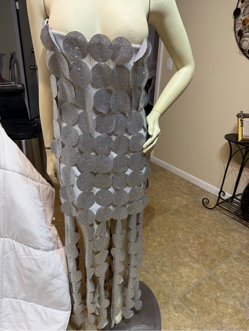 AKIRA Silver Sequin Circle Fringe Maxi Dress - Picture 3 of 3